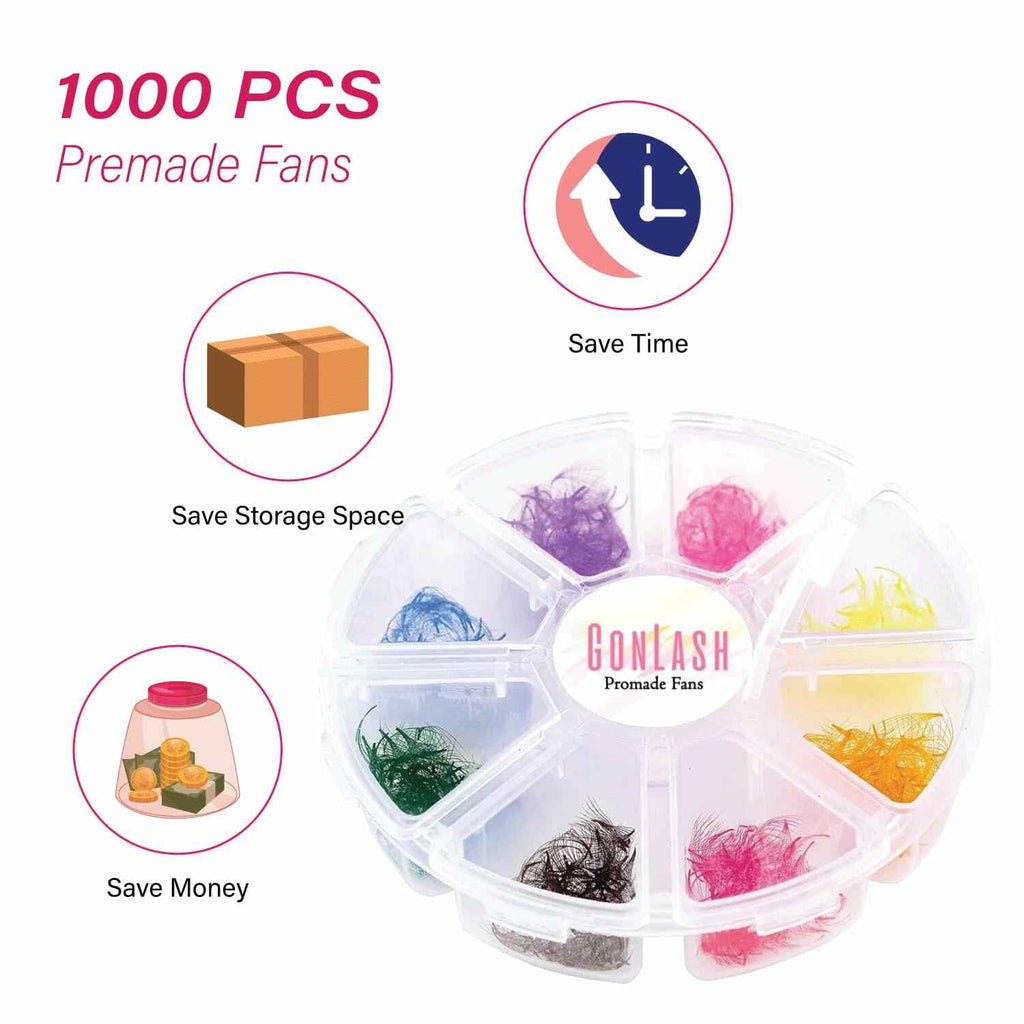 1000pcs Colorful Premade Volume Lash Extensions 6D C Curl 13mm