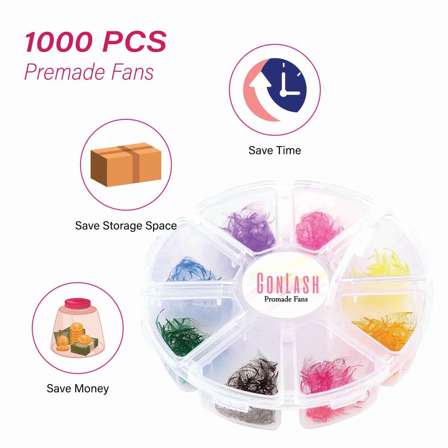 1000pcs Colorful Premade Volume Lash Extensions 6D C Curl 13mm