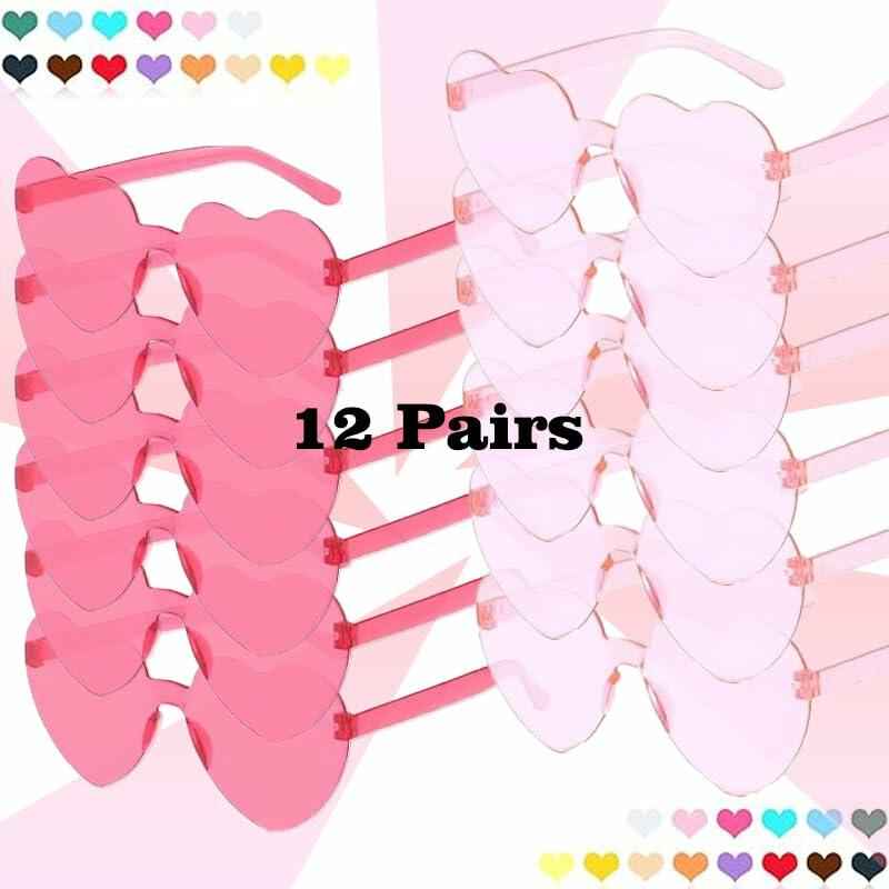 12 Pairs Heart Shaped Sunglasses Kids Rimless Party Favor Bride Bachelorette
