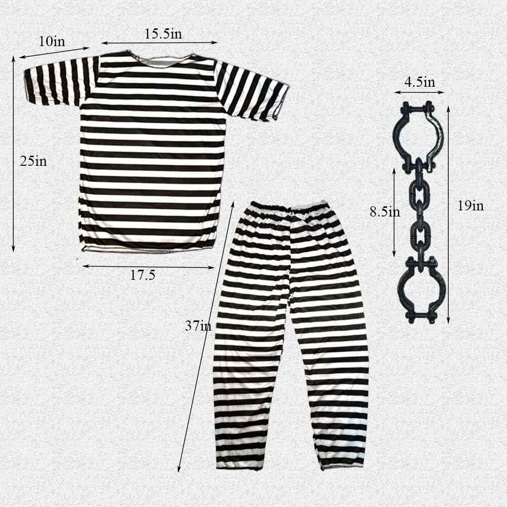 Cossneer Halloween Prisoner Costume Adult Striped Outfit with Chains One Size