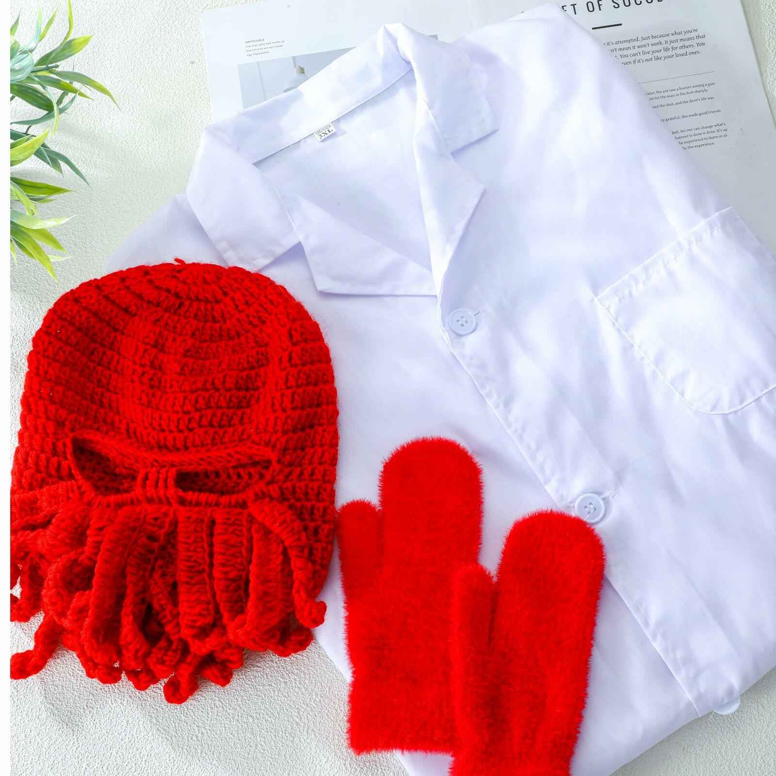 Newcotte Adult Lobster Doctor Costume Set Red White 3 Pcs
