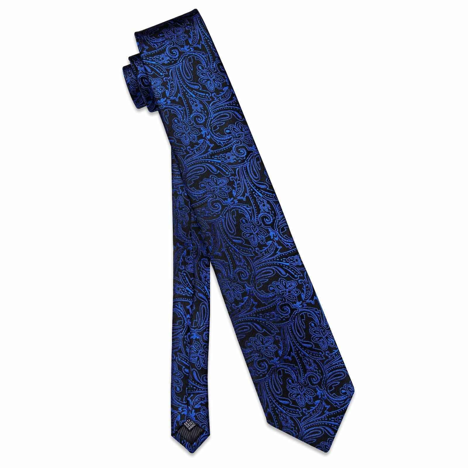 YourTies Mens Blue Silk Paisley Tie Set Necktie Pocket Square Clip Cufflinks