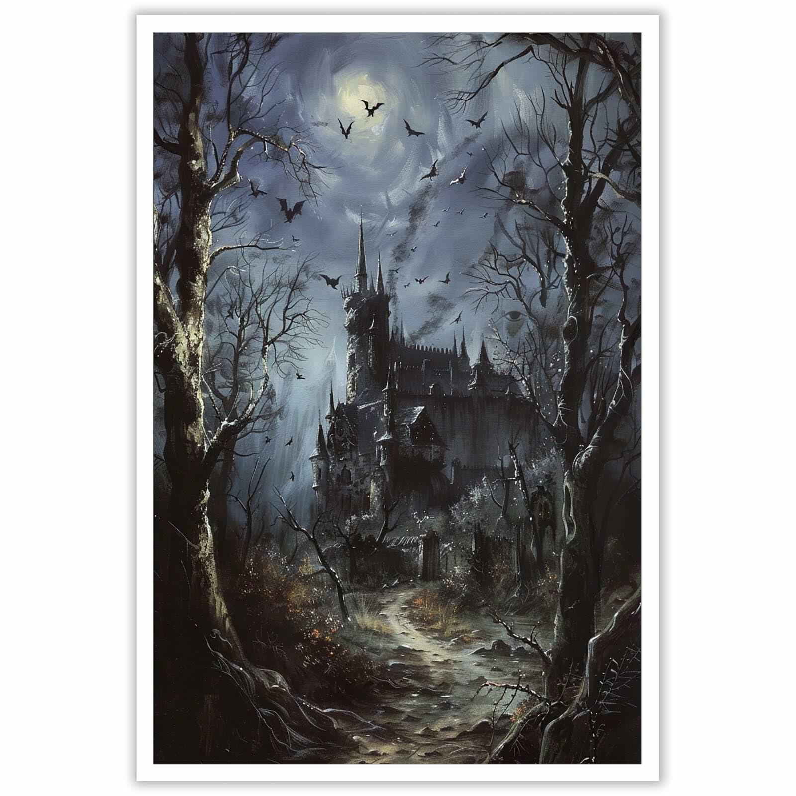 CRTDYQU Crow Castle Vampire Wall Art Poster 12x16 Inch Unframed