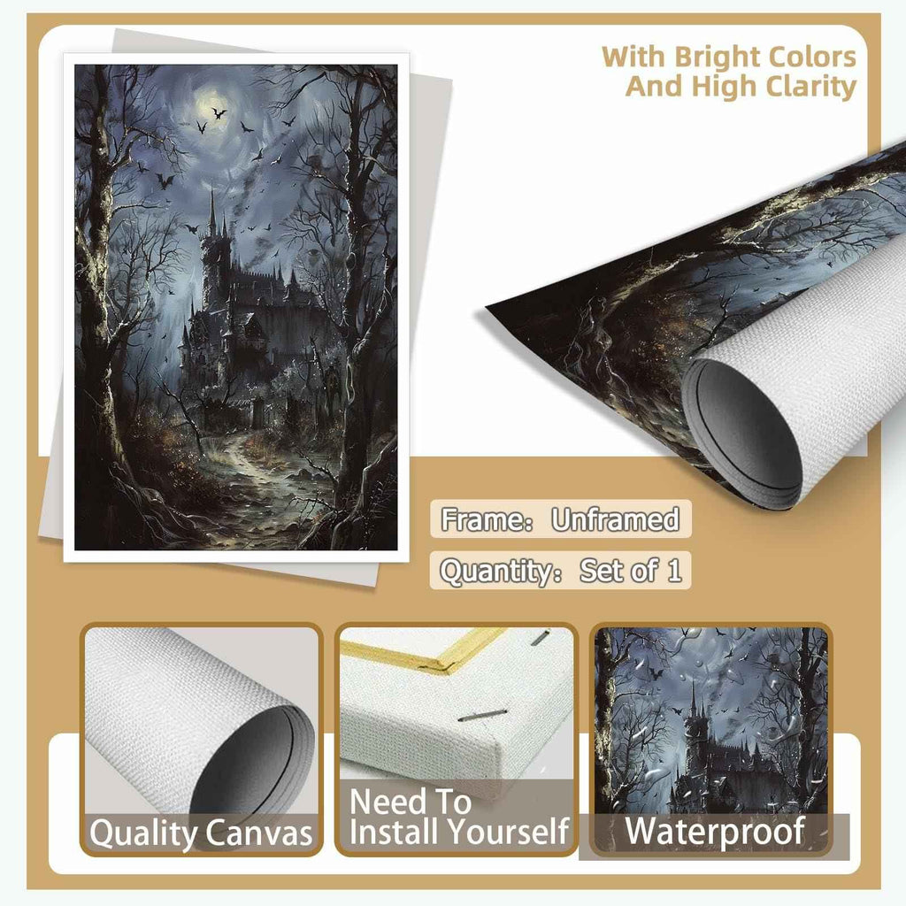 CRTDYQU Crow Castle Vampire Wall Art Poster 12x16 Inch Unframed