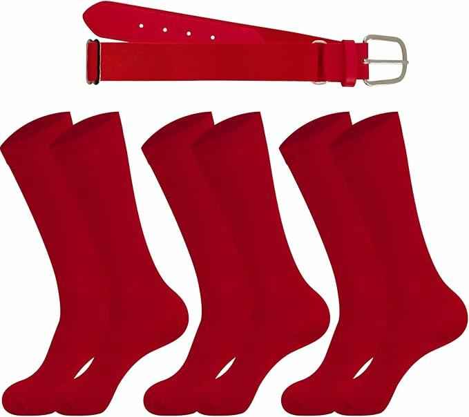 cs runsenisocks Baseball Softball Soccer Socks & Belt Set Red 3pcs+1belt Size L