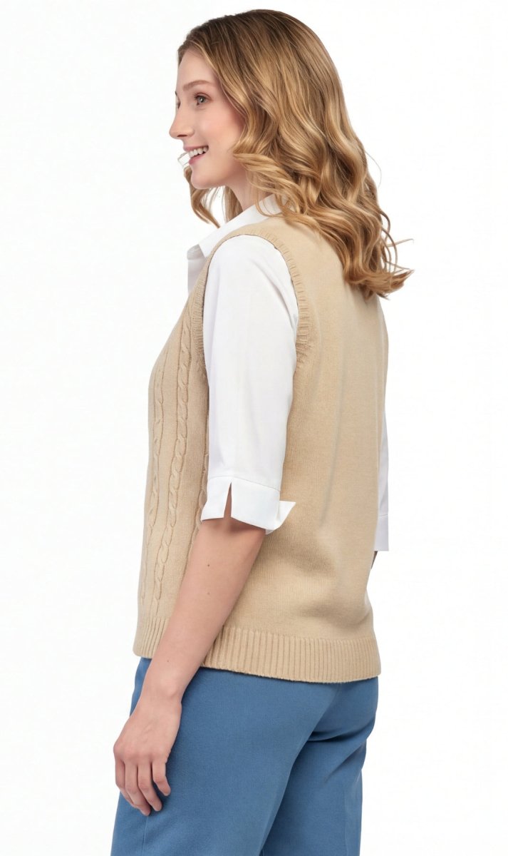 Womens Button Front Cable Knit Cardigan Sweater Vest - Codex AI