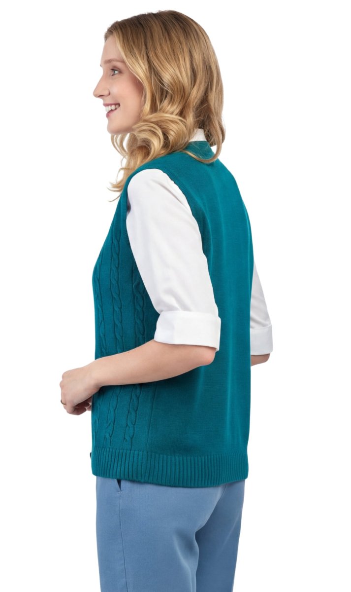 Womens Button Front Cable Knit Cardigan Sweater Vest - Codex AI
