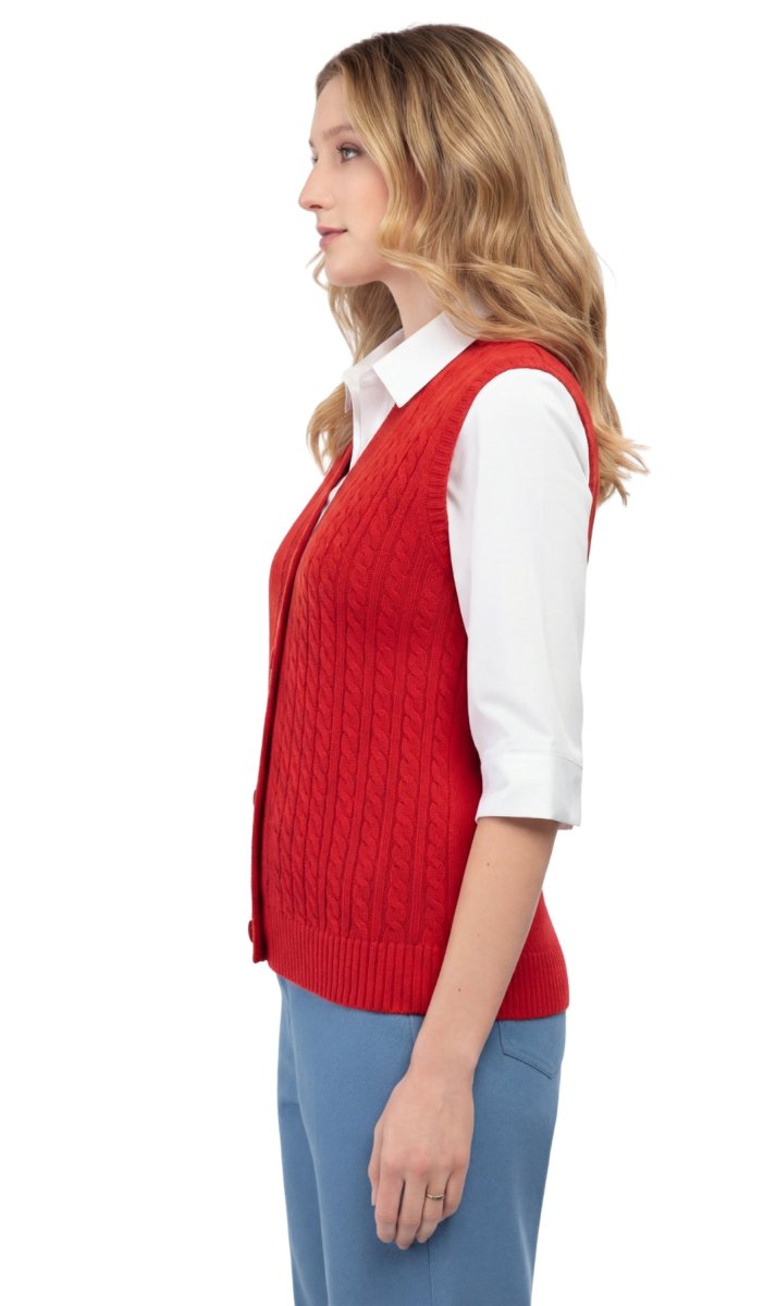 Womens Button Front Cable Knit Cardigan Sweater Vest - Codex AI