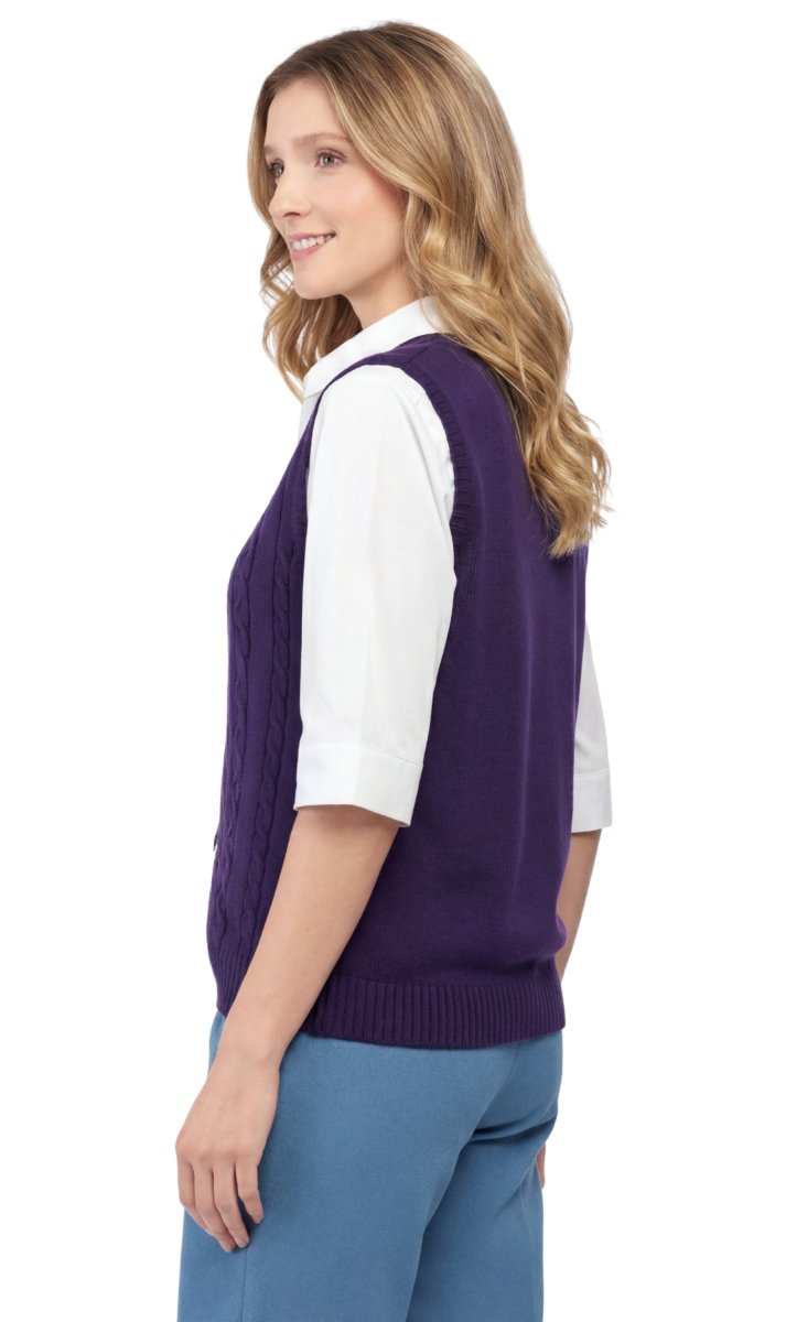 Womens Button Front Cable Knit Cardigan Sweater Vest - Codex AI