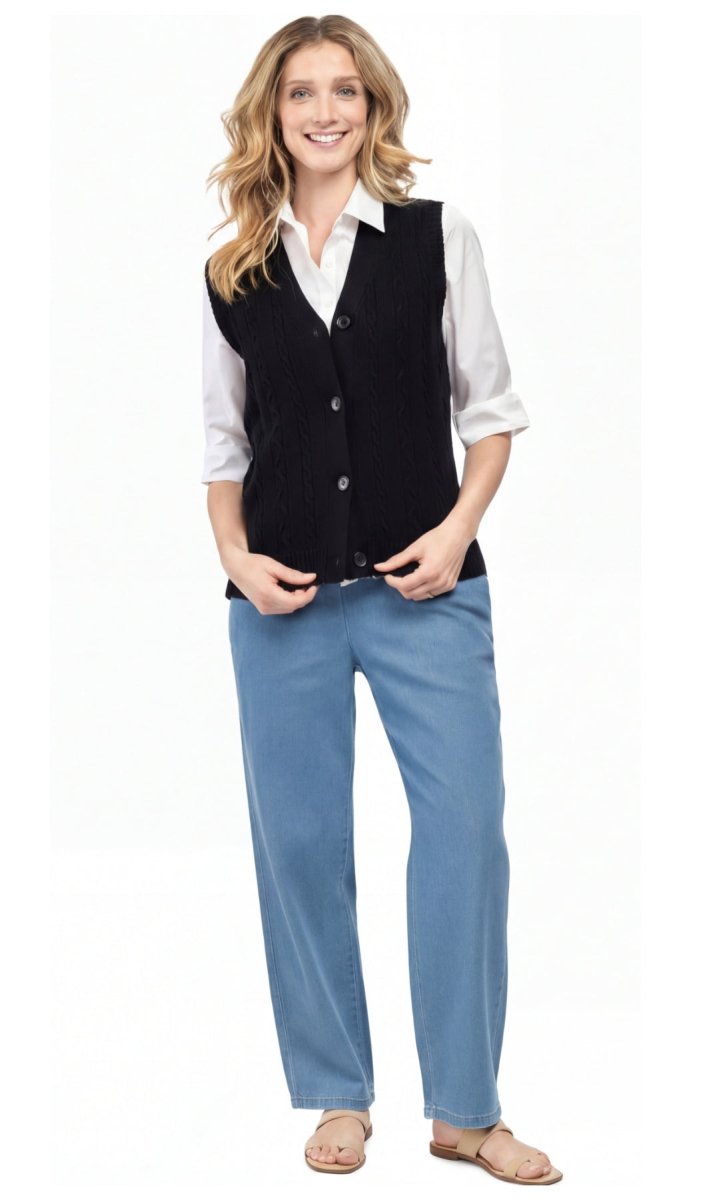 Womens Button Front Cable Knit Cardigan Sweater Vest - Codex AI