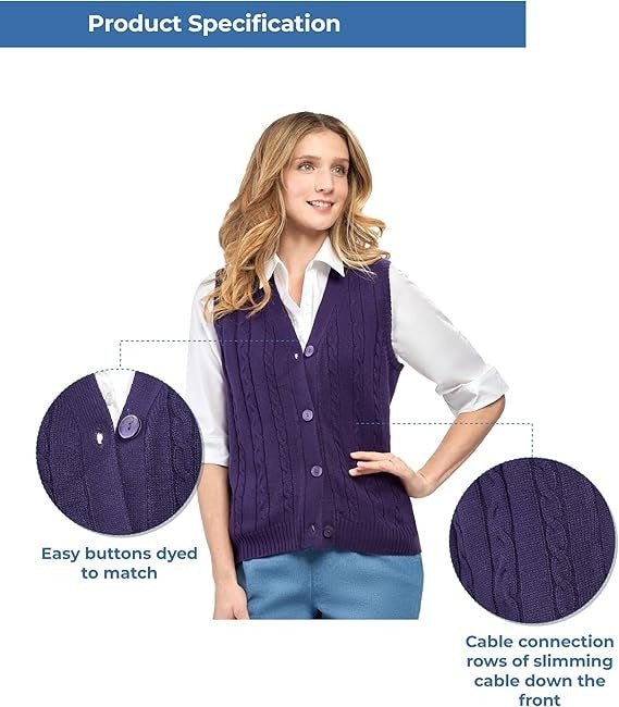 Womens Button Front Cable Knit Cardigan Sweater Vest - Codex AI