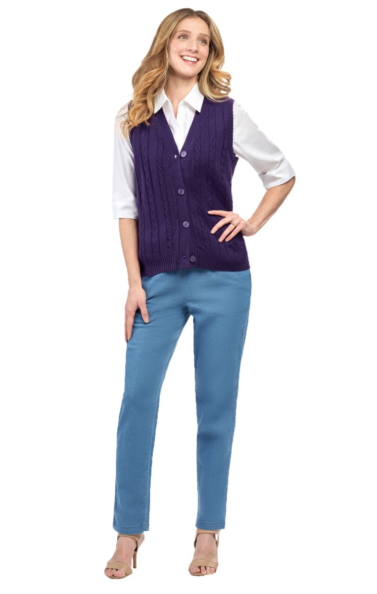 Womens Button Front Cable Knit Cardigan Sweater Vest - Codex AI
