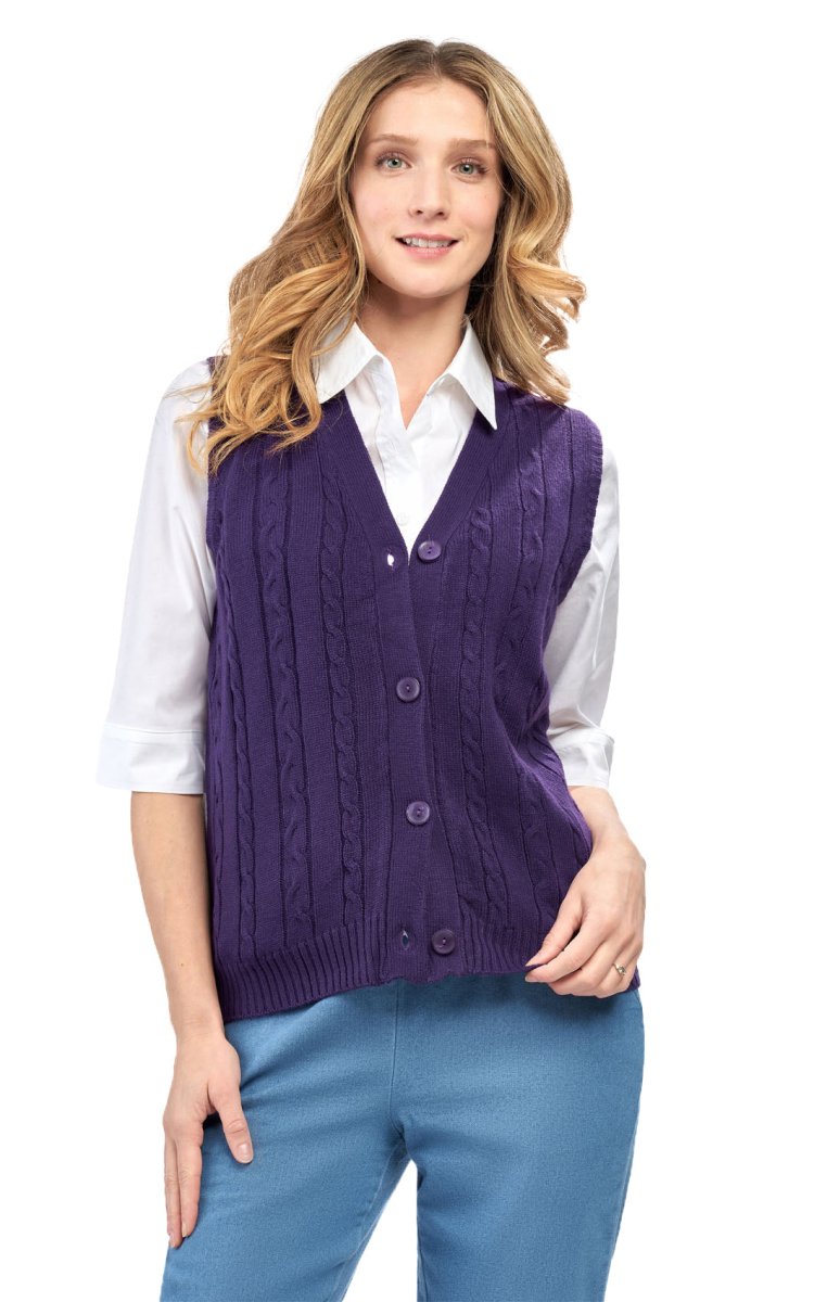 Womens Button Front Cable Knit Cardigan Sweater Vest - Codex AI