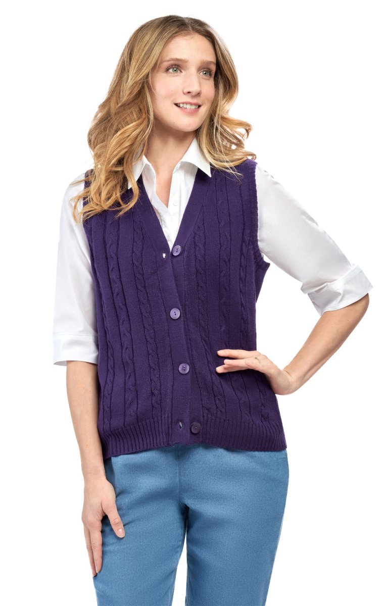 Womens Button Front Cable Knit Cardigan Sweater Vest - Codex AI