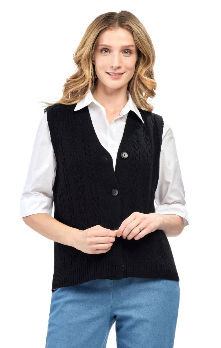 Womens Button Front Cable Knit Cardigan Sweater Vest - Codex AI
