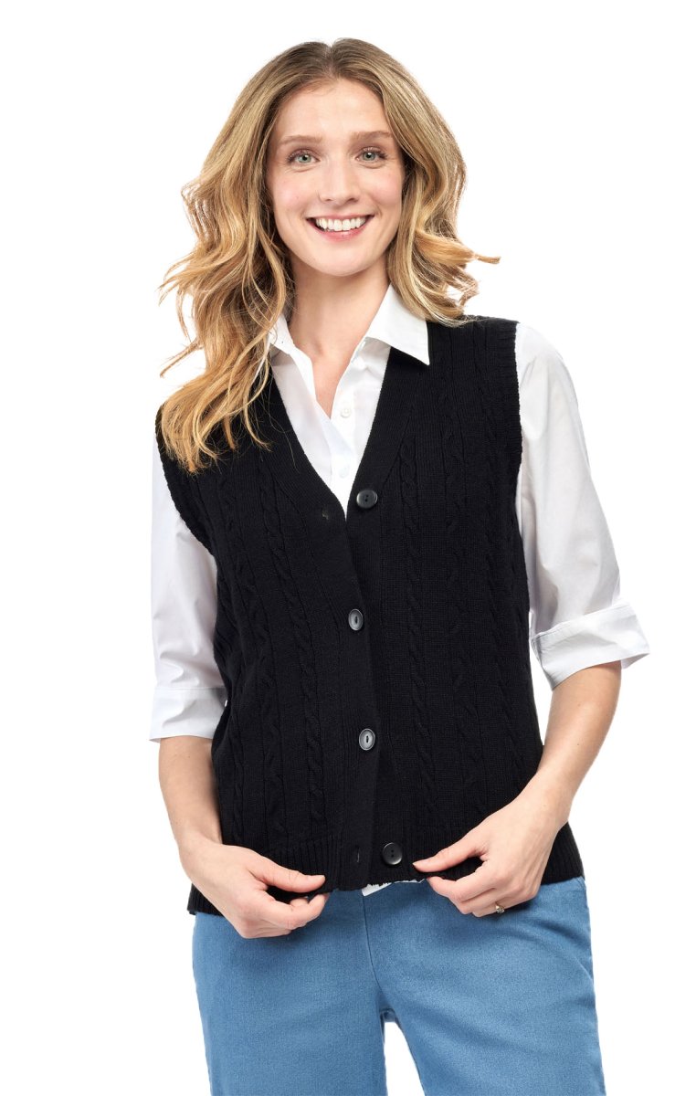 Womens Button Front Cable Knit Cardigan Sweater Vest - Codex AI