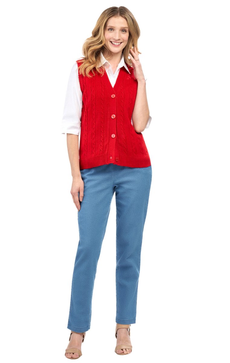 Womens Button Front Cable Knit Cardigan Sweater Vest - Codex AI