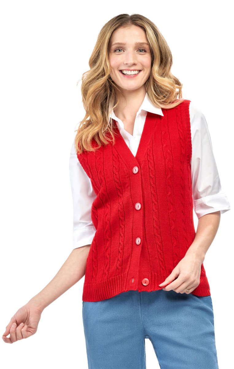 Womens Button Front Cable Knit Cardigan Sweater Vest - Codex AI