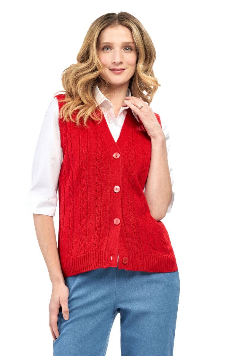 Womens Button Front Cable Knit Cardigan Sweater Vest - Codex AI