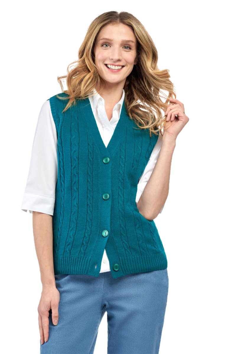 Womens Button Front Cable Knit Cardigan Sweater Vest - Codex AI