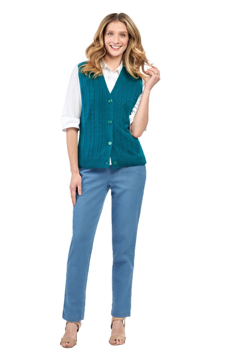 Womens Button Front Cable Knit Cardigan Sweater Vest - Codex AI