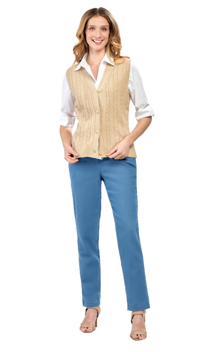 Womens Button Front Cable Knit Cardigan Sweater Vest - Codex AI