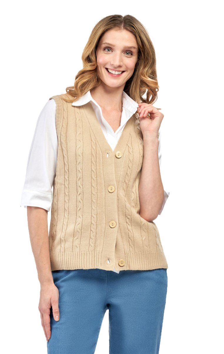 Womens Button Front Cable Knit Cardigan Sweater Vest - Codex AI