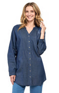 Women's Denim Pintuck Button - Front Tunic Top - Codex AI