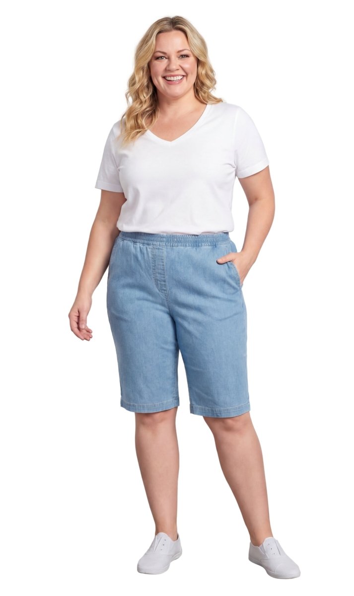 Women's Easy Pull on Bermuda Shorts in Denim and Twill - Codex AI