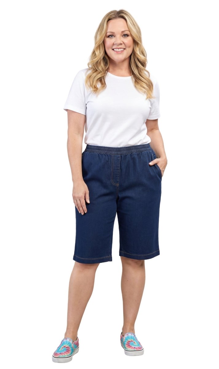 Women's Easy Pull on Bermuda Shorts in Denim and Twill - Codex AI