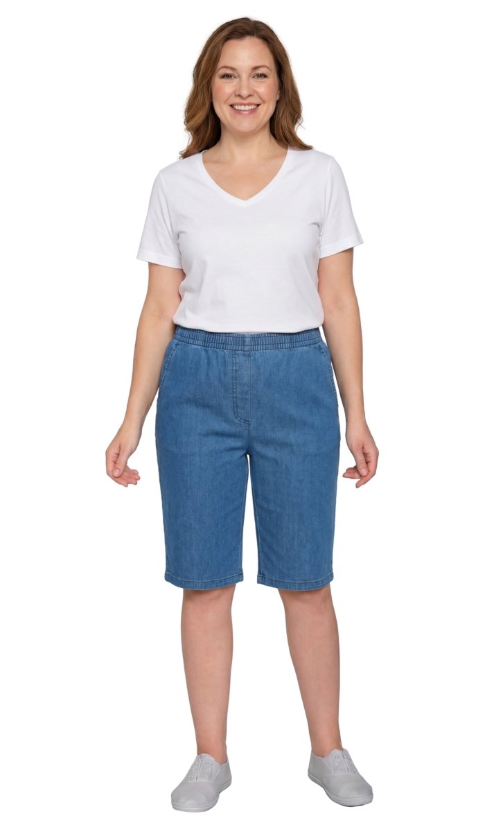 Women's Easy Pull on Bermuda Shorts in Denim and Twill - Codex AI