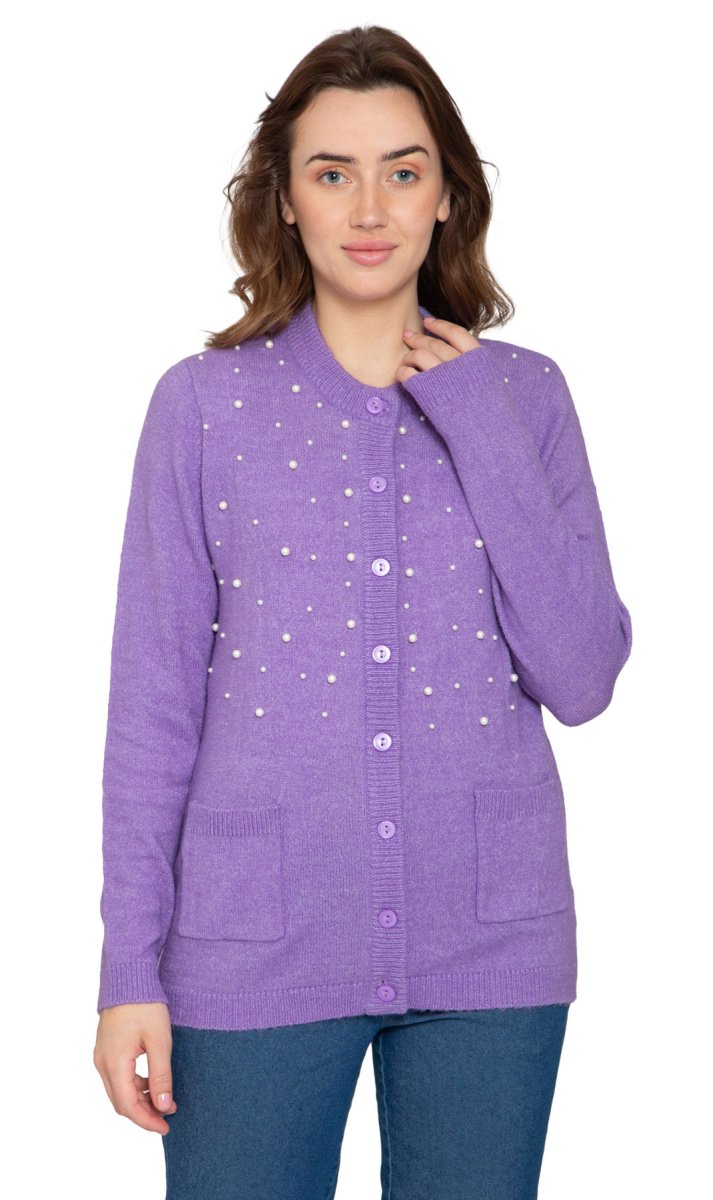 Women's Faux Pearl Cardigan in Cashmere-like Soft Knit