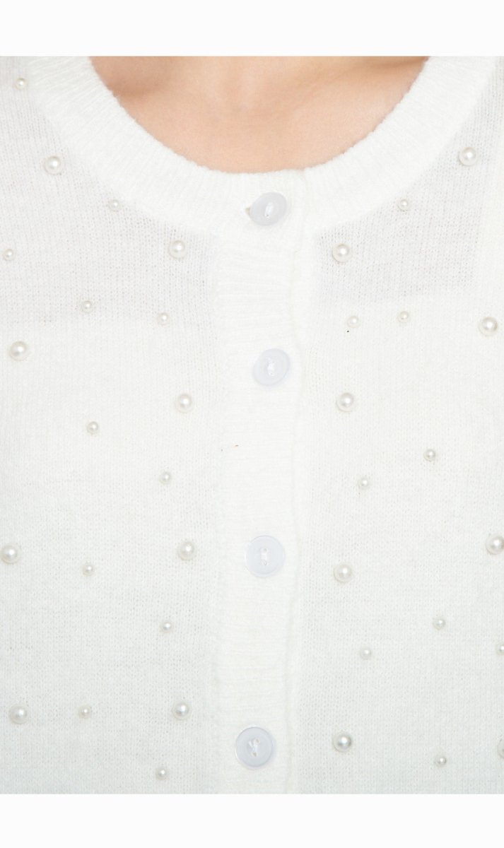 Women's Faux Pearl Cardigan in Cashmere - like Soft Knit - Codex AI