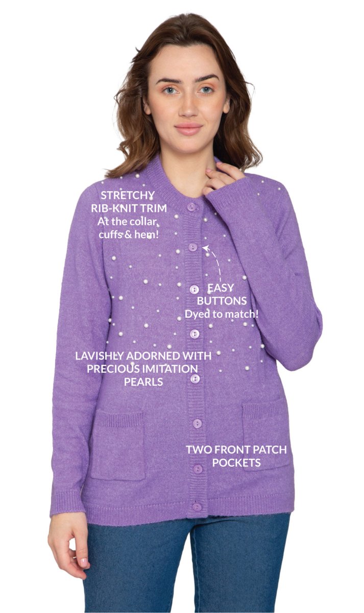 Women's Faux Pearl Cardigan in Cashmere - like Soft Knit - Codex AI