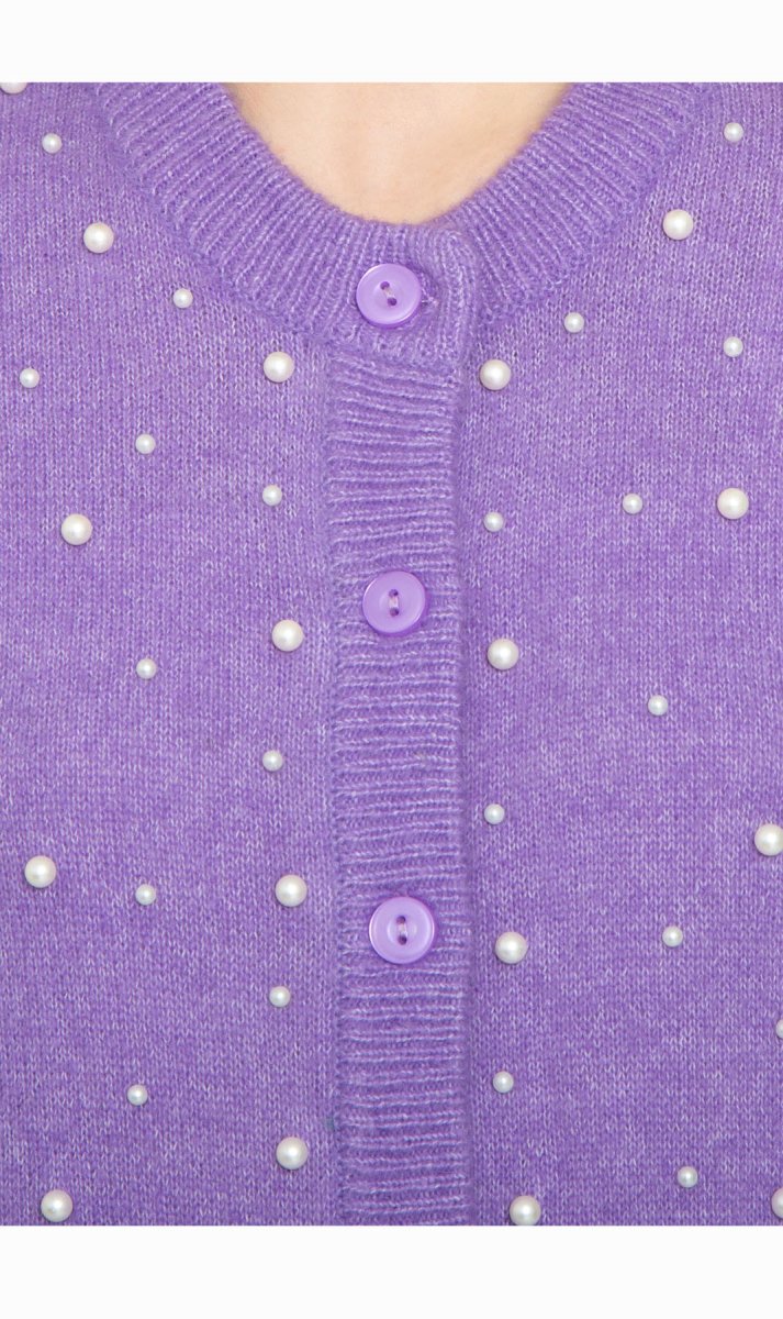 Women's Faux Pearl Cardigan in Cashmere - like Soft Knit - Codex AI