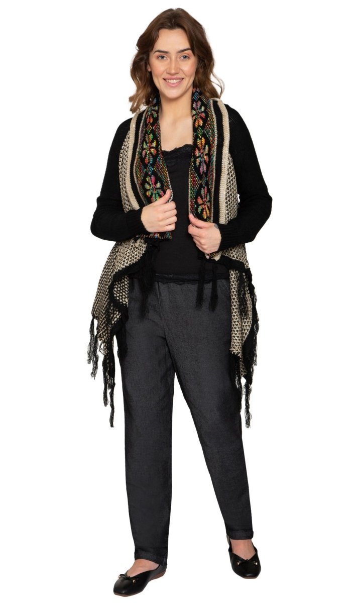 Women's Fringed Jacquard Weave Open Front Long Cardigan - Codex AI