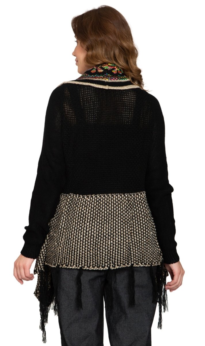 Women's Fringed Jacquard Weave Open Front Long Cardigan - Codex AI