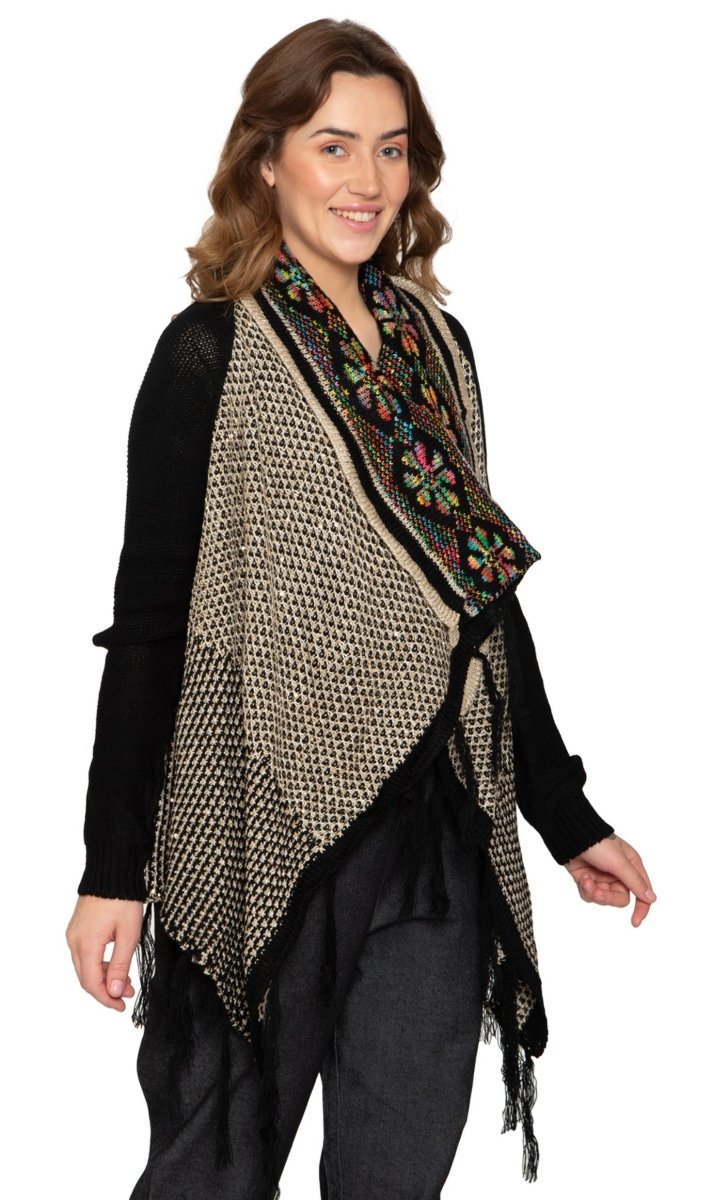 Women's Fringed Jacquard Weave Open Front Long Cardigan - Codex AI