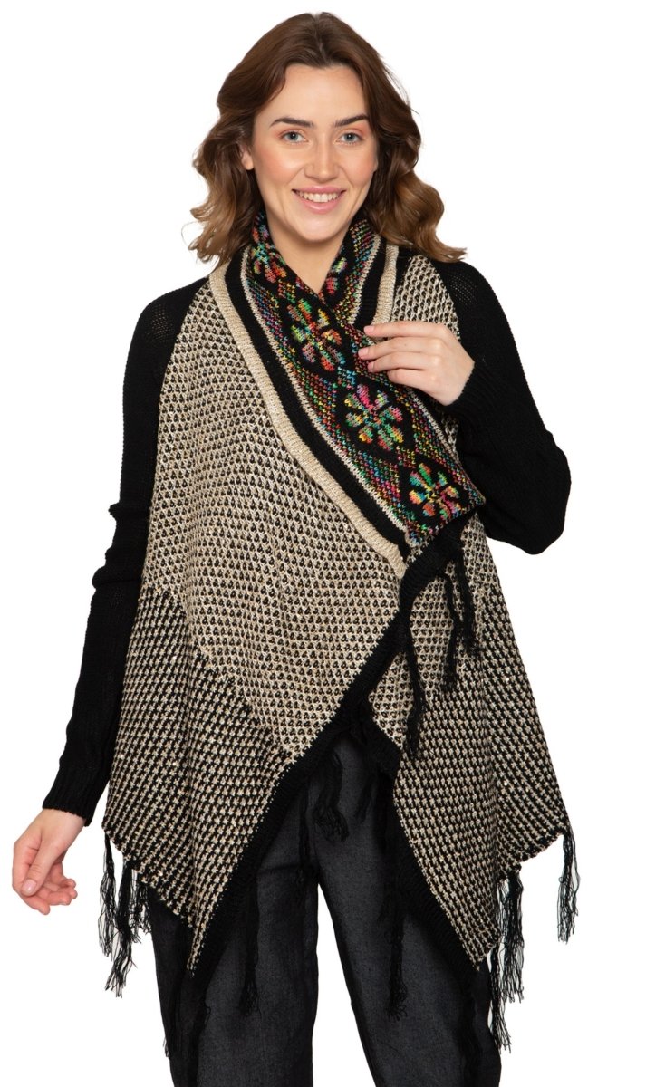 Women's Fringed Jacquard Weave Open Front Long Cardigan - Codex AI