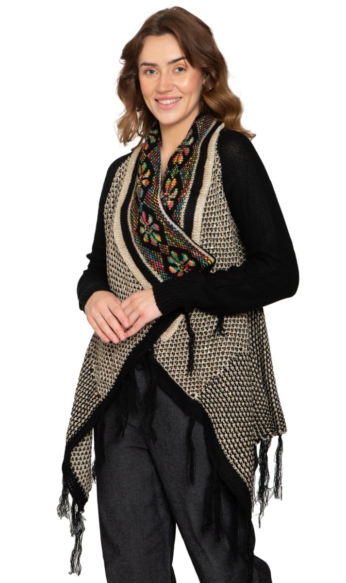 Women's Fringed Jacquard Weave Open Front Long Cardigan - Codex AI