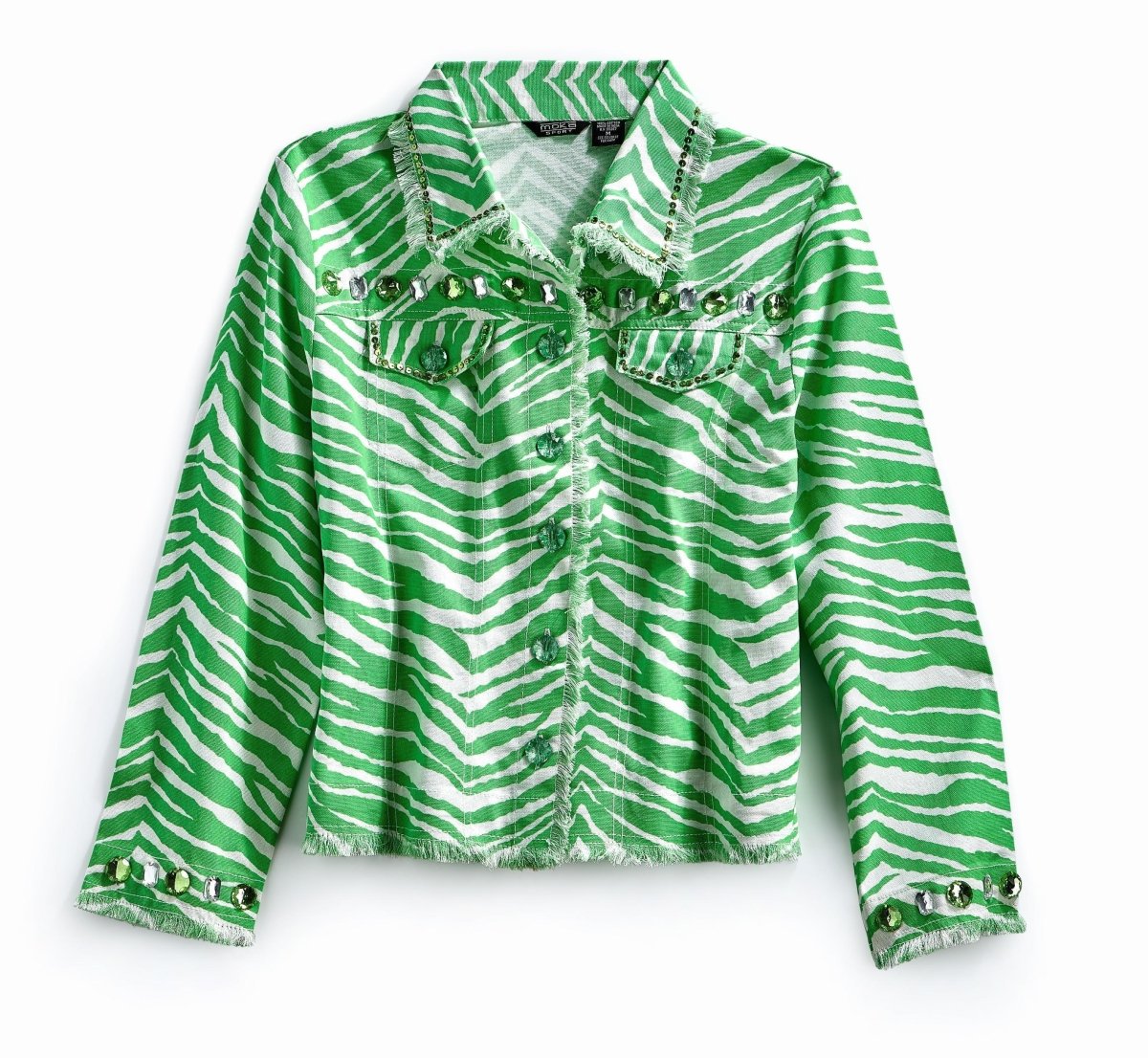 Women's Jewel Trimmed Zebra Printed Canvas Jacket - Codex AI