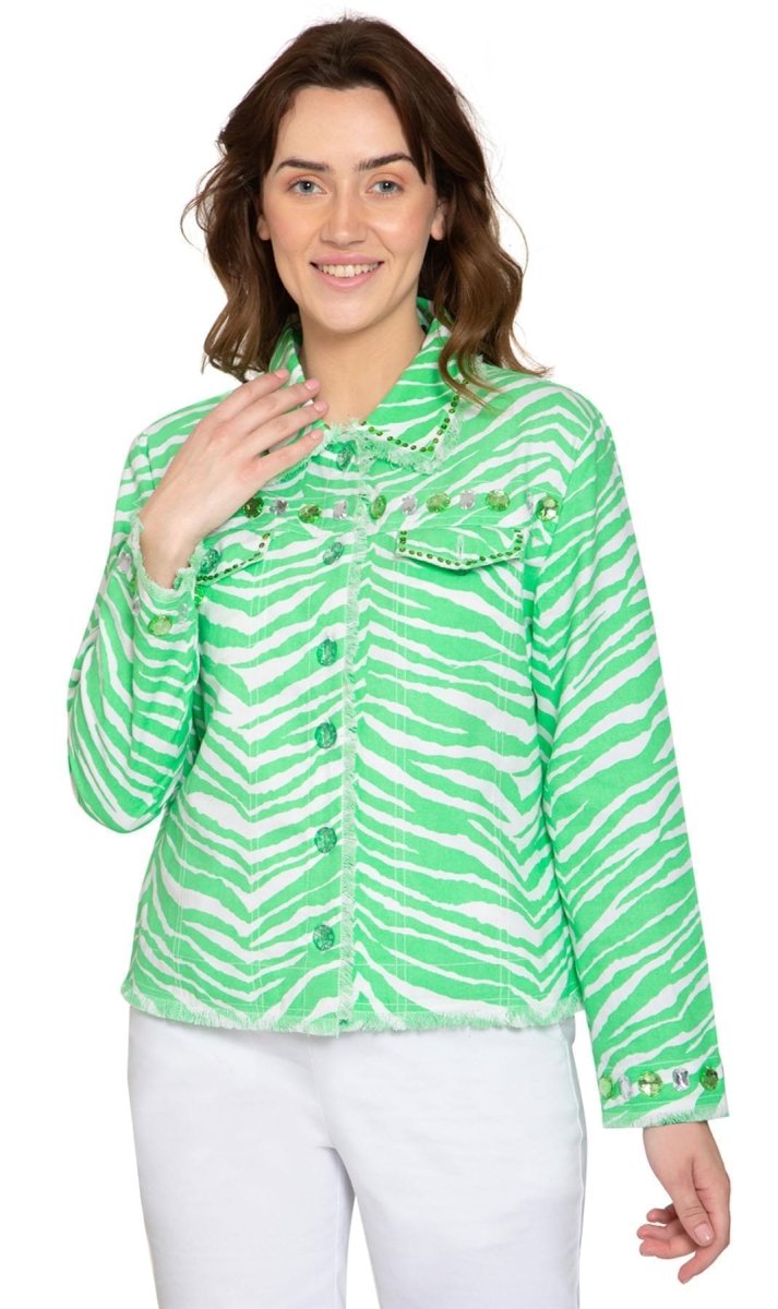 Women's Zebra Printed Jacket with Jewel Trimmed Detail