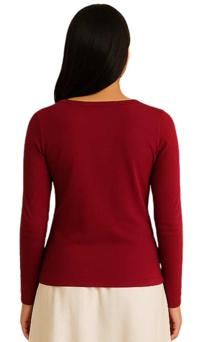 Women's Open Crochet And Jewel Trim V - Neck Knit Top in Cotton Rib Knit - Codex AI