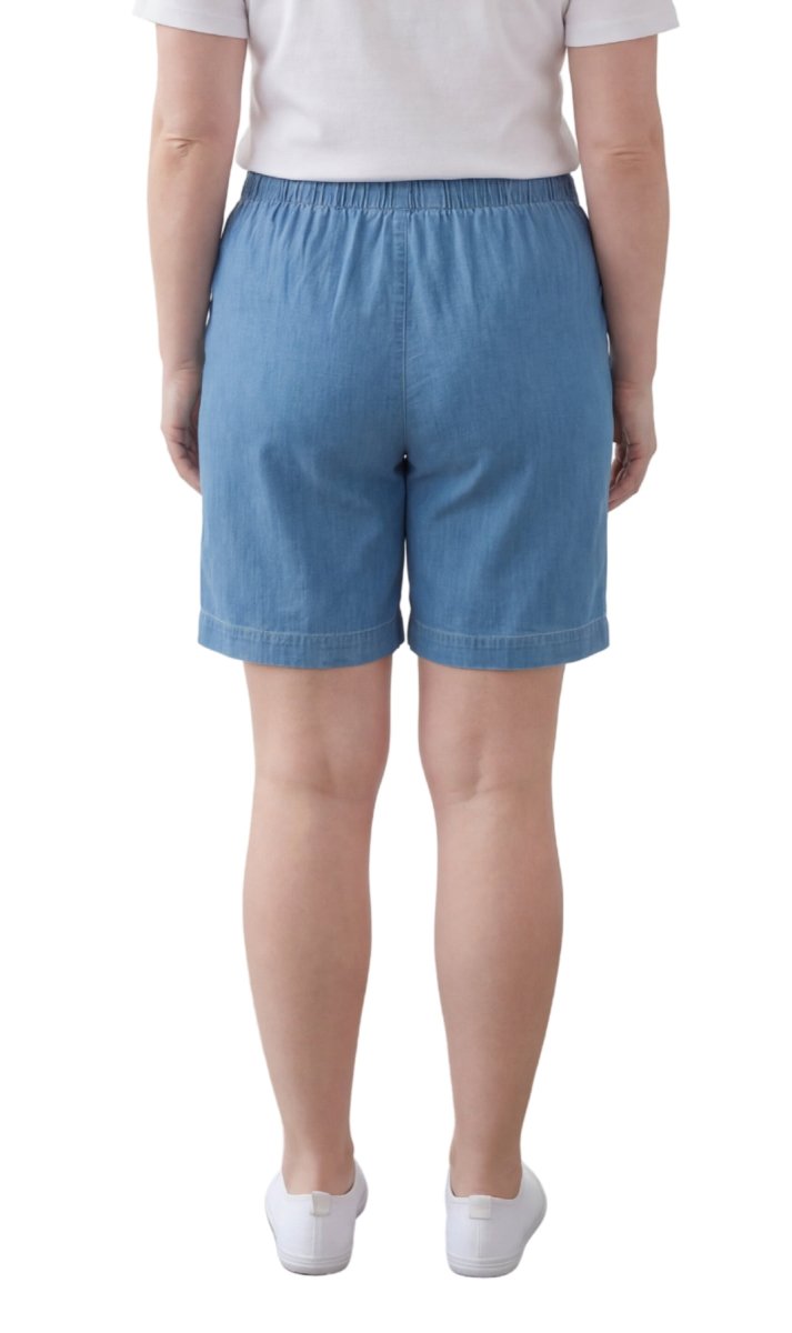 Women's Pull On Denim & Twill Shorts with stretch waist - No zipper or buttons - Codex AI