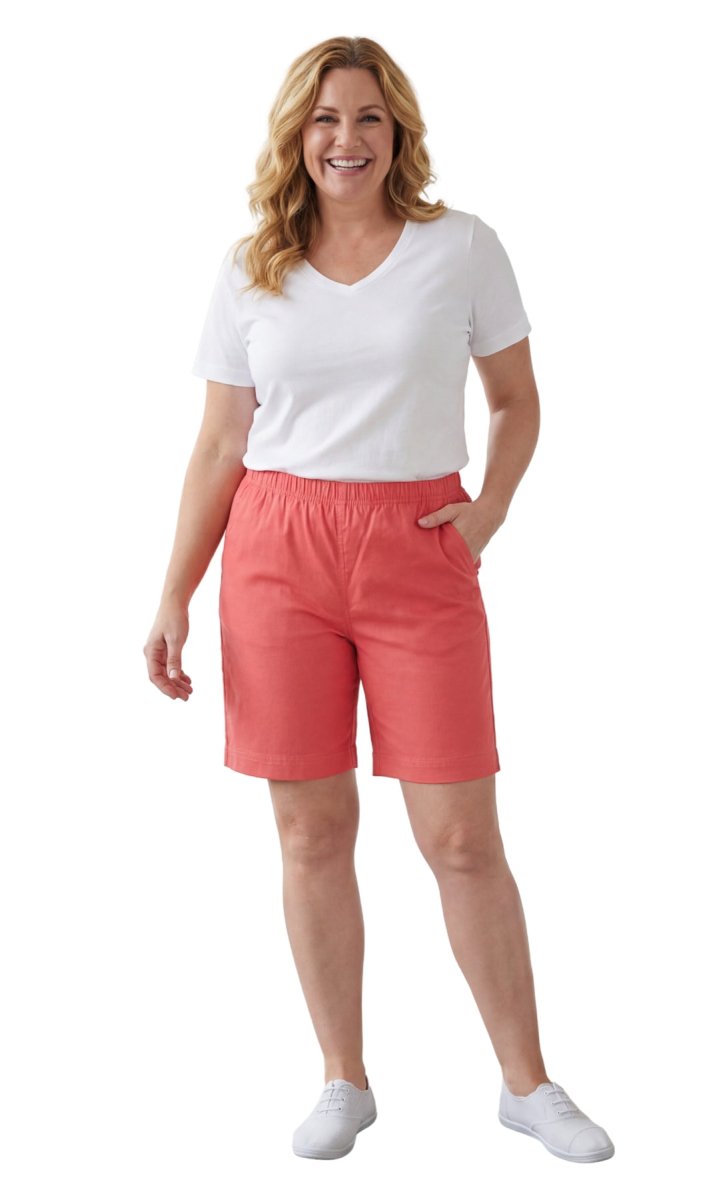 Women's Pull On Denim & Twill Shorts with stretch waist - No zipper or buttons - Codex AI