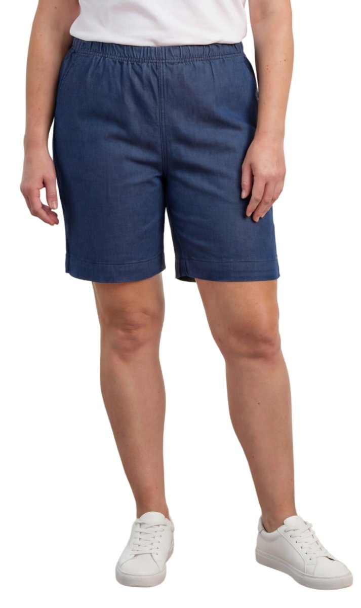 Women's Pull On Denim & Twill Shorts with stretch waist - No zipper or buttons