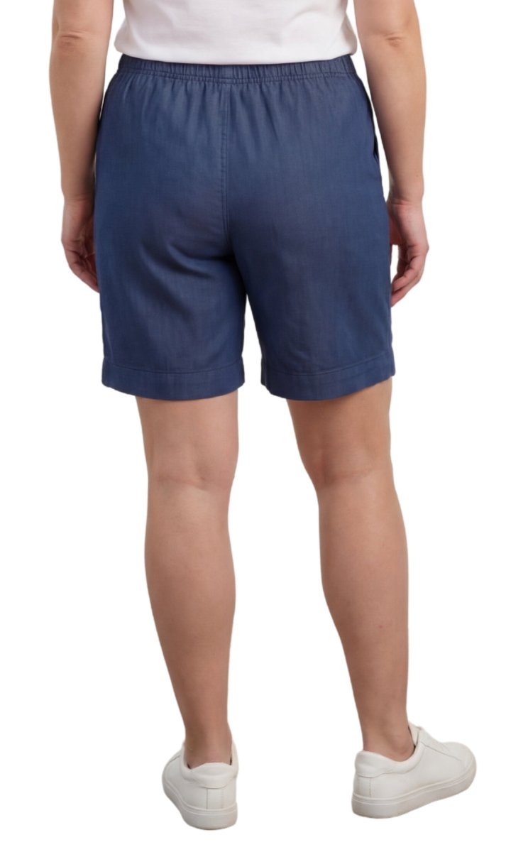 Women's Pull On Denim & Twill Shorts with stretch waist - No zipper or buttons - Codex AI