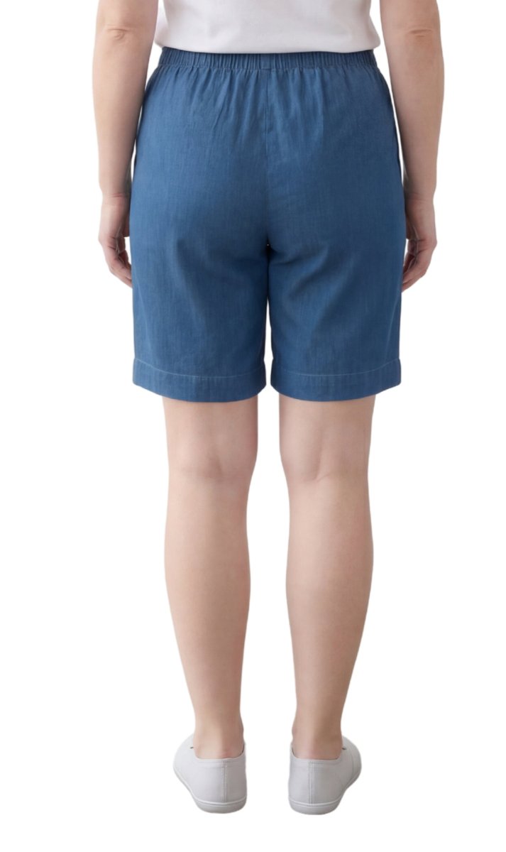 Women's Pull On Denim & Twill Shorts with stretch waist - No zipper or buttons - Codex AI