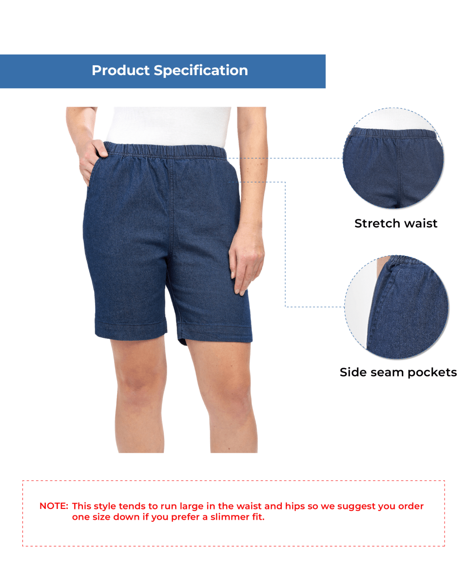 Women's Pull On Denim & Twill Shorts with stretch waist - No zipper or buttons - Codex AI