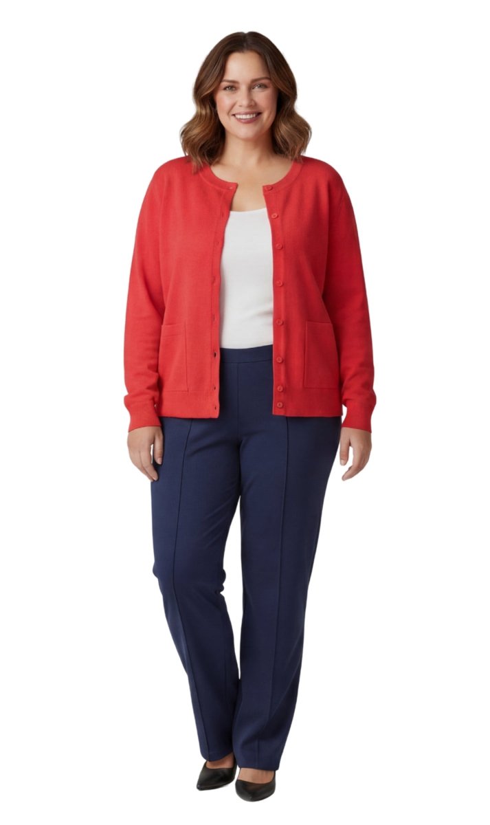 Women's Soft Cotton Button - Up Cardigan Crewneck Sweater Long Sleeves with Front Pockets - Codex AI